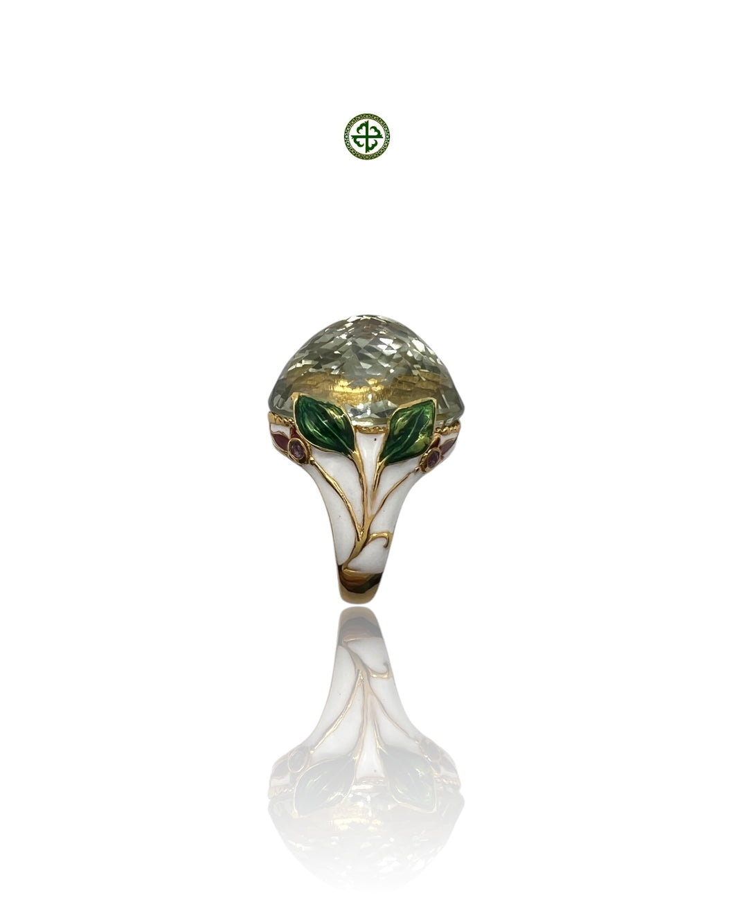 Green Amethyst Enamel Statement Ring
