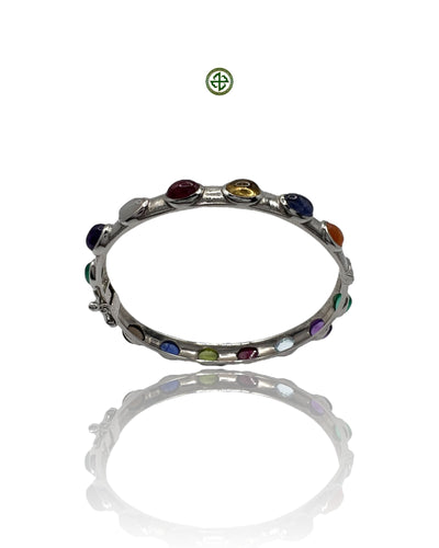 Multi-Color Gemstone Sterling Silver Bracelet