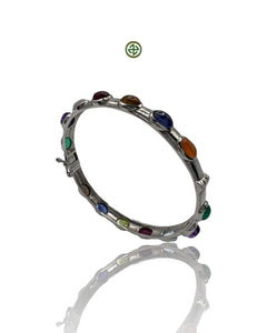Multi-Color Gemstone Sterling Silver Bracelet