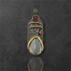 Green Amethyst-Ruby-Pink Tourmaline Ring