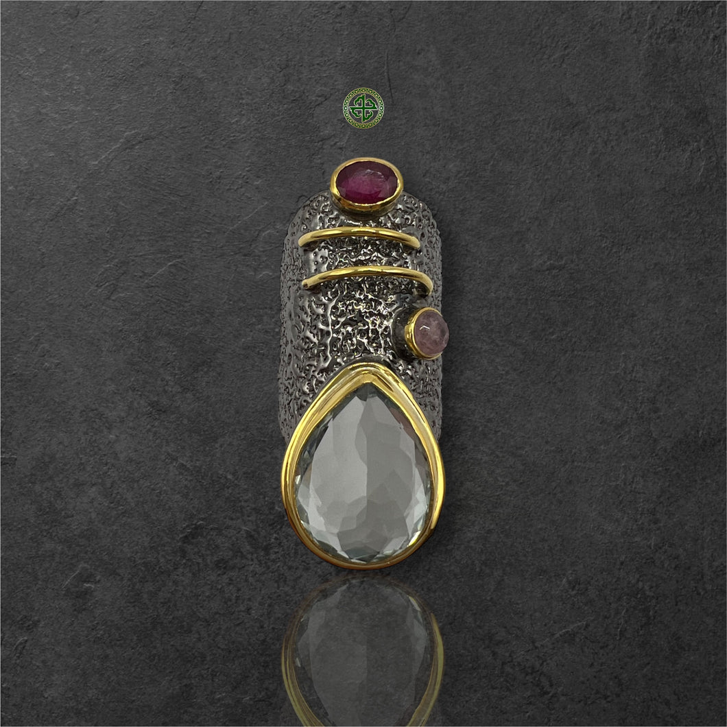 Green Amethyst-Ruby-Pink Tourmaline Ring