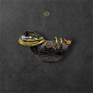 Green Amethyst-Ruby-Pink Tourmaline Ring