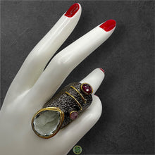 Green Amethyst-Ruby-Pink Tourmaline Ring