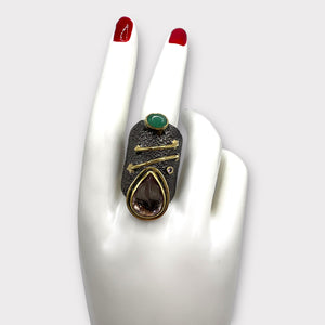 Natural Amethyst , Green Tourmaline Ring