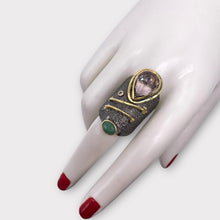 Natural Amethyst , Green Tourmaline Ring