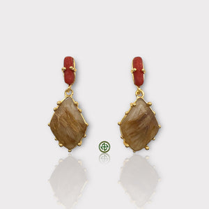 Coral ,Rutile Quartz Earrings