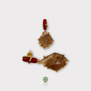 Coral ,Rutile Quartz Earrings