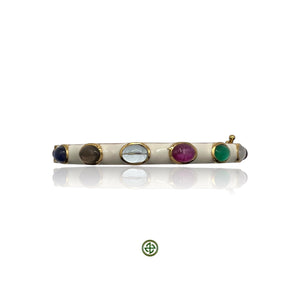 Multicolour Gemstones White Enamel Bangle