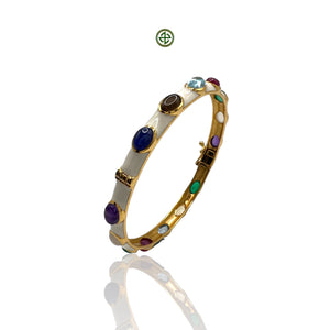 Multicolour Gemstones White Enamel Bangle