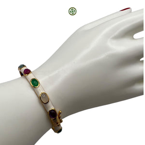 Multicolour Gemstones White Enamel Bangle