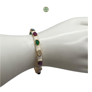 Multicolour Gemstones White Enamel Bangle