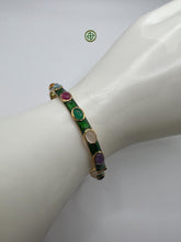 Multicolour Gemstones Green Enamel Bangle