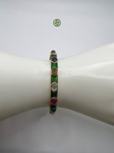 Multicolour Gemstones Green Enamel Bangle
