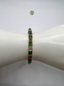 Multicolour Gemstones Green Enamel Bangle