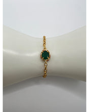 Green Onyx Charm Bracelet – White & Red Enamel on Gold Vermeil