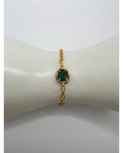 Green Onyx Charm Bracelet – White & Red Enamel on Gold Vermeil