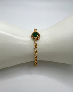 Green Onyx Charm Bracelet – White & Red Enamel on Gold Vermeil