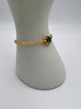 Green Onyx Charm Bracelet – White & Red Enamel on Gold Vermeil