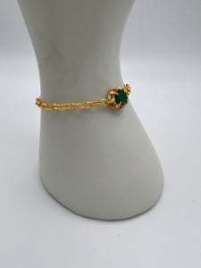 Green Onyx Charm Bracelet – White & Red Enamel on Gold Vermeil