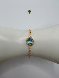 Blue Topaz Charm Bracelet – Turquoise & Purple Enamel on Gold Vermeil