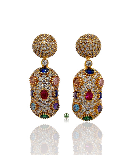 Radiant Multicolor Gemstone Pavé Drop Earrings