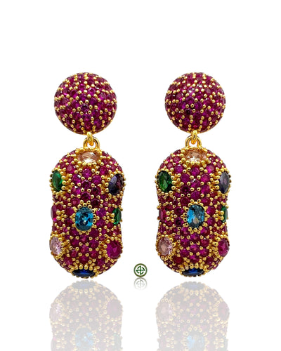 Ruby Pink Pavé Dome Earrings