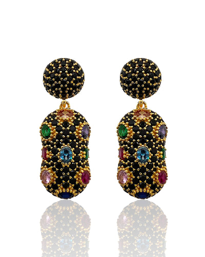 Black Pavé Multicolor Gemstone Dome Earrings