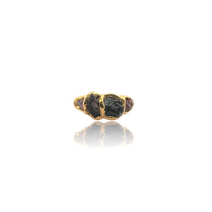 Rough garnet and black tourmaline electroform ring in 18K gold vermeil with organic freeform setting