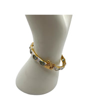 Aqua Marine Gemstones White Enamel Bangle