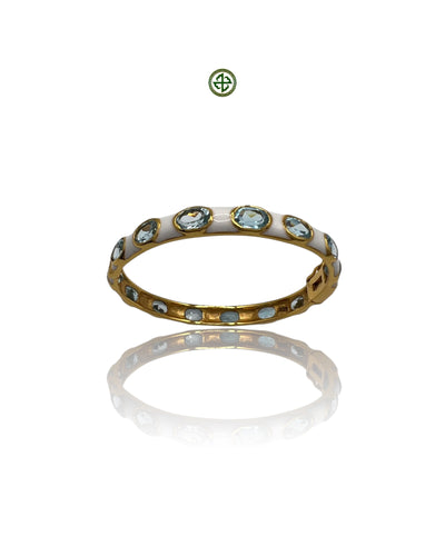 Aqua Marine Gemstones White Enamel Bangle