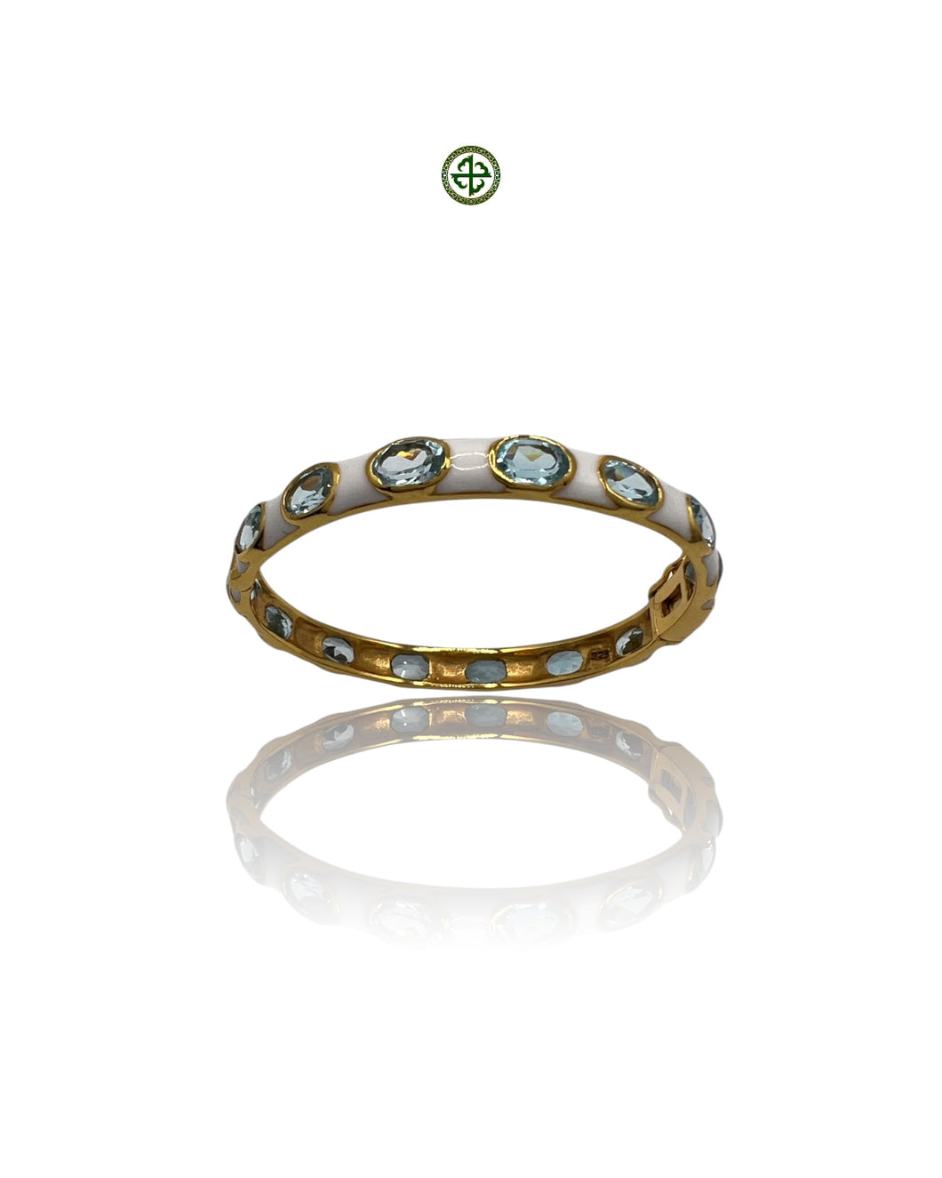 Aqua Marine Gemstones White Enamel Bangle