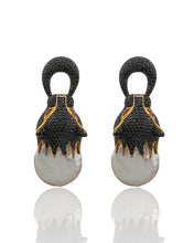 Natural Baroque Pearl Black Pavé Wild Cat Earrings