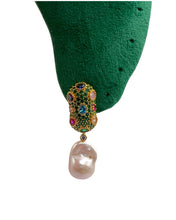 Baroque Pearl Emerald Green Pavé Drop Earrings