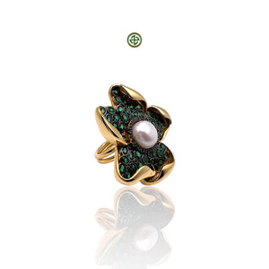 Baroque Pearl Emerald Green Statement Ring