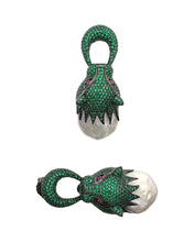 Natural Baroque Pearl Emerald Green Pavé Wild Cat Earrings