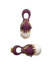 Natural Baroque Pearl Ruby Pink Pavé Wild Cat Earrings