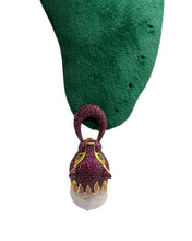 Natural Baroque Pearl Ruby Pink Pavé Wild Cat Earrings