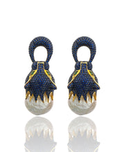 Natural Baroque Pearl Sapphire Blue Pavé Wild Cat Earrings
