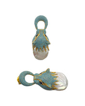 Natural Baroque Pearl Turquoise Pavé Wild Cat Earrings