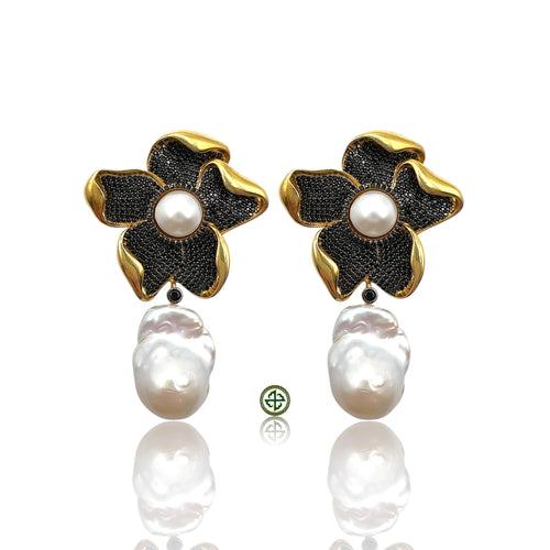 Black Onyx Pearl Earrings