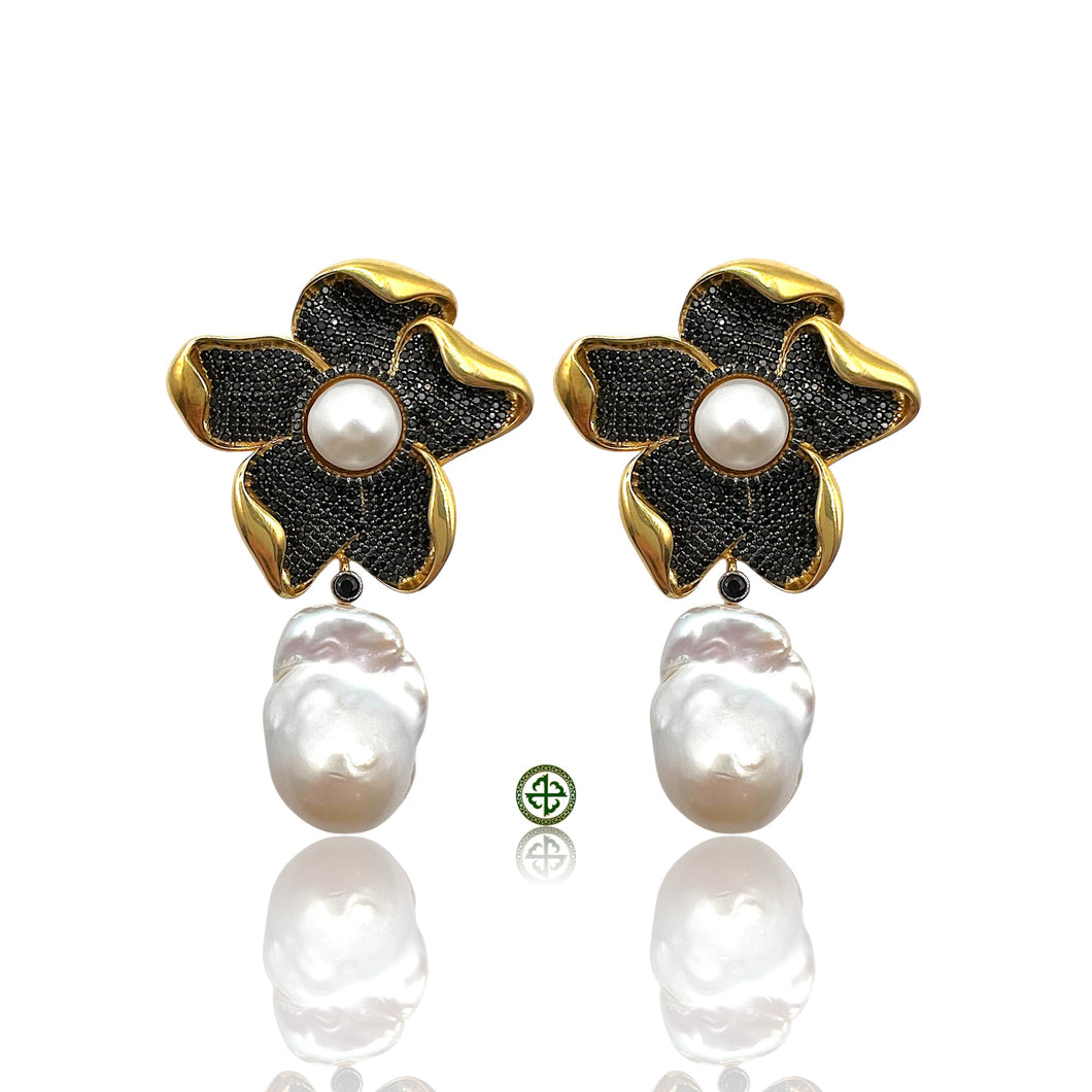 Black Onyx Pearl Earrings