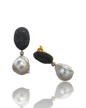 Black Pavé Baroque Pearl Drop Earrings
