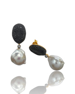 Black Pavé Baroque Pearl Drop Earrings