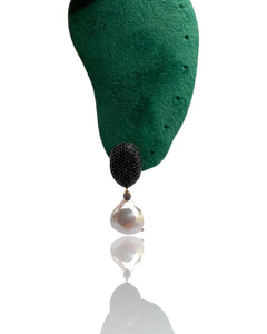 Black Pavé Baroque Pearl Drop Earrings