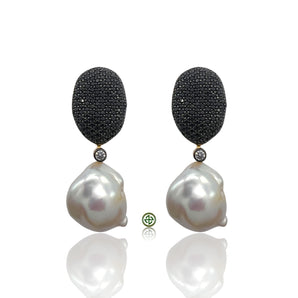 Black Pavé Baroque Pearl Drop Earrings