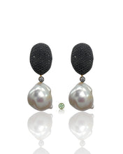 Black Pavé Baroque Pearl Drop Earrings