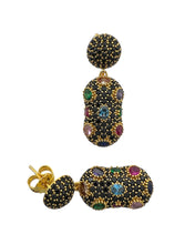 Black Pavé Multicolour Gemstone Dome Earrings