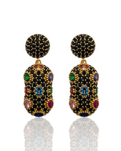 Black Pavé Multicolour Gemstone Dome Earrings