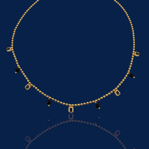 Shop black spinel beaded necklace in 18K gold vermeil with black zirconia. A meaningful friendship necklace symbolising strength & protection.