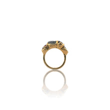 Raw black tourmaline and garnet gemstone ring in gold vermeil over sterling silver